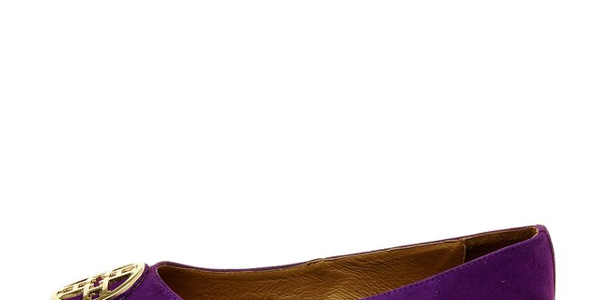 Dámske purpurové semišové baleríny Hope so striebornou sponou