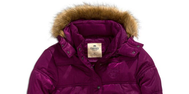 Dámska zimná fialová bunda s kožúškom Timeout