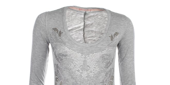 Dámske svetlo šedé predĺžené tričko s dekoratívnou aplikáciou Phard