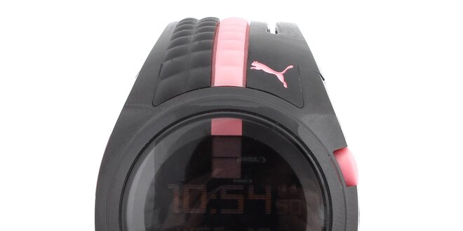 Dámske čierne digitálne hodinky s ružovými prvkami Puma