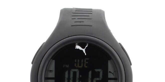 Digitálne čierne hodinky s meraním srdečného tepu Puma