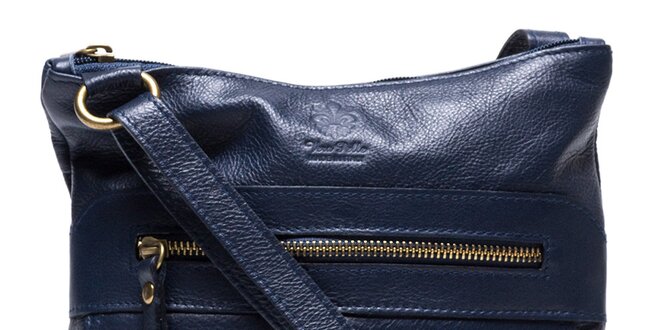 Dámska modrá kožená kabelka so zipsovými vreckami Mangotti