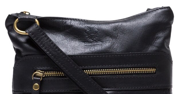 Dámska čierna kožená kabelka so zipsovými vreckami Mangotti