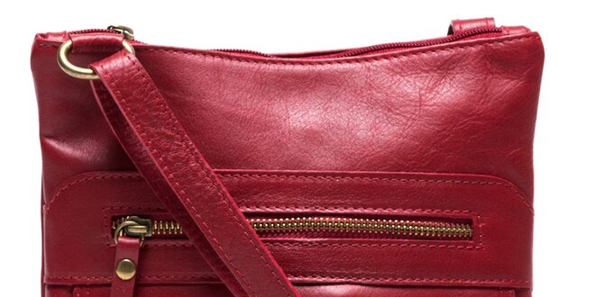 Dámska červená kožená kabelka so zipsovými vreckami Mangotti