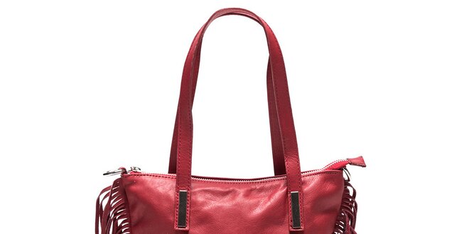 Dámska červená kožená kabelka so strapcami Mangotti