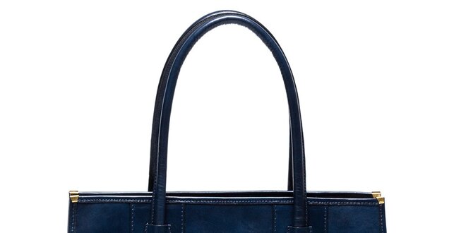 Dámska kožená kabelka s pevnými ušami v modrej farbe Mangotti