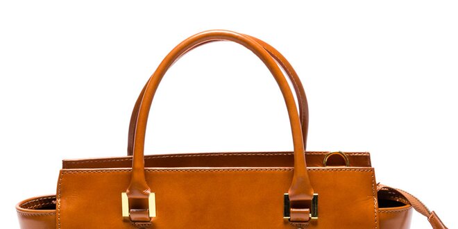 Dámska kožená svetlo hnedá kabelka so zipsovou vreckom Mangotti