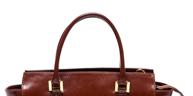 Dámska kožená hnedá kabelka so zipsovou vreckom Mangotti