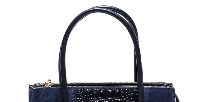 Dámska tmavomodrá kabelka so vzorom krokodílej kože Mangotti