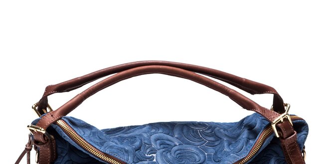Dámska vzorovaná kožená kabelka v modrej farbe Mangotti