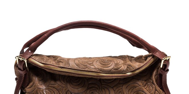 Dámska vzorovaná kožená kabelka v hnedej farbe Mangotti