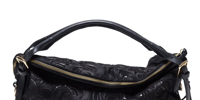 Dámska vzorovaná kožená kabelka v čiernej farbe Mangotti