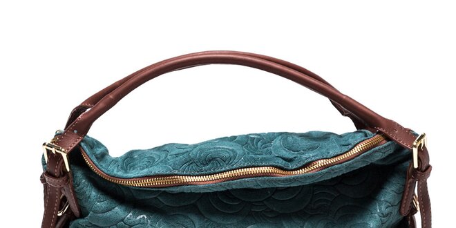 Dámska vzorovaná kožená kabelka v tyrkysovej farbe Mangotti