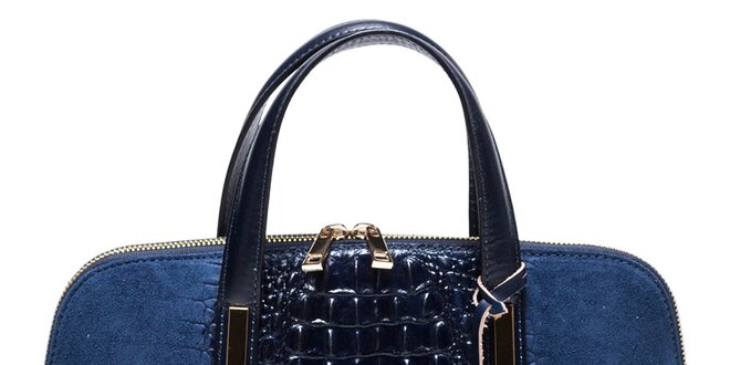 Dámska modrá kabelka so vzorom krokodílej kože Mangotti