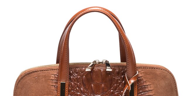 Dámska svetlo hnedá kabelka so vzorom krokodílej kože Mangotti