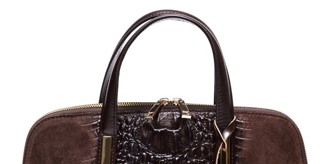 Dámska hnedá kabelka so vzorom krokodílej kože Mangotti