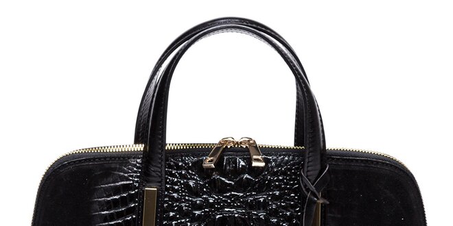 Dámska čierna kabelka so vzorom krokodílej kože Mangotti