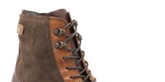 Dámske hnedé členkové topánky so šnúrkami a zipsom Clarks