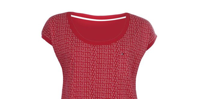 Dámske červené pyžamo so vzorom - tričko a šortky Tommy Hilfiger