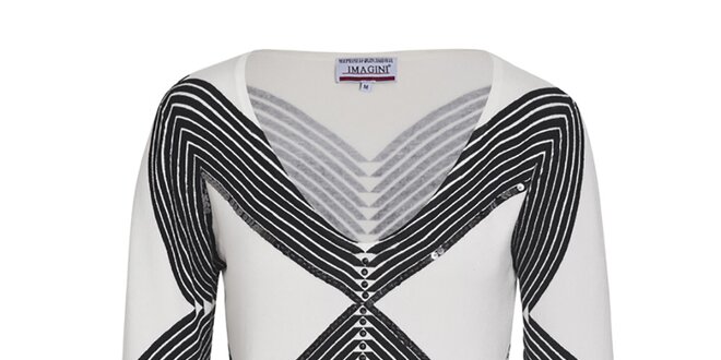 Dámsky biely sveter s čiernym vzorom a flitrami Imagini