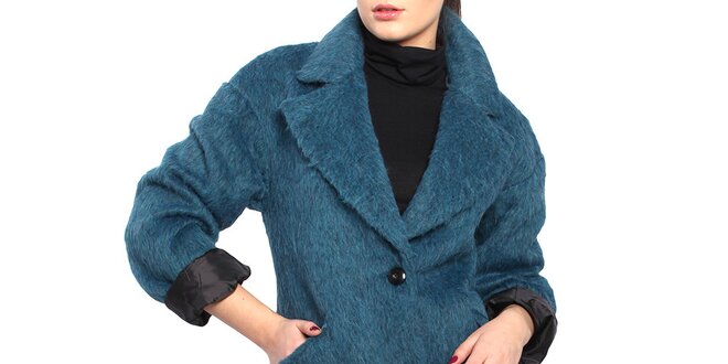 Dámsky modrý chlpatý kabát Vera Ravenna