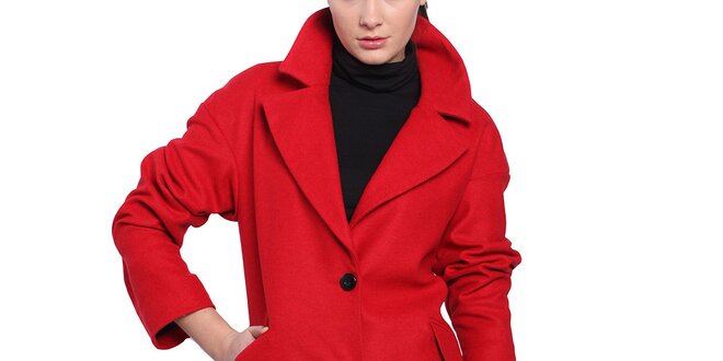 Dámsky červený kabát s čiernymi gombíkmi Vera Ravenna
