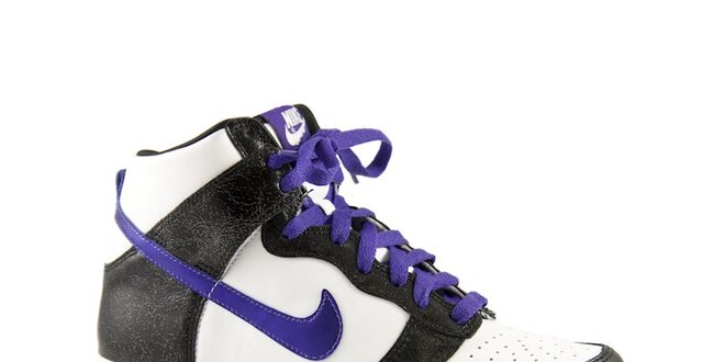 Dámske čierno-biele kotníkové tenisky Nike s fialovými detailami