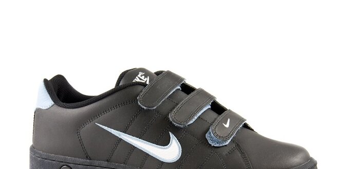 Pánske čierne kožené tenisky Nike s bielym logom