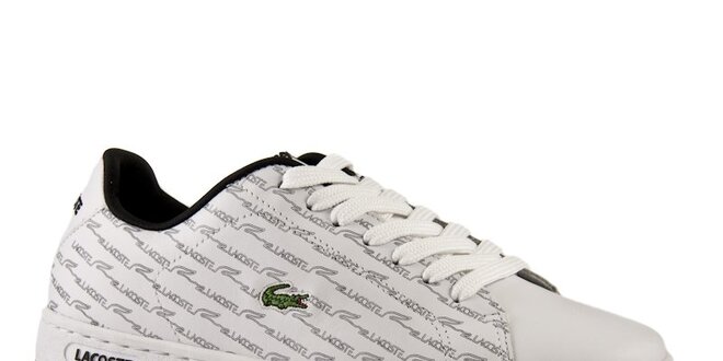 Dámske biele kožené topánky Lacoste s šedou potlačou