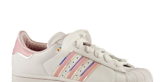 Dámske biele tenisky Adidas s ružovými detailami a gumovou špičkou