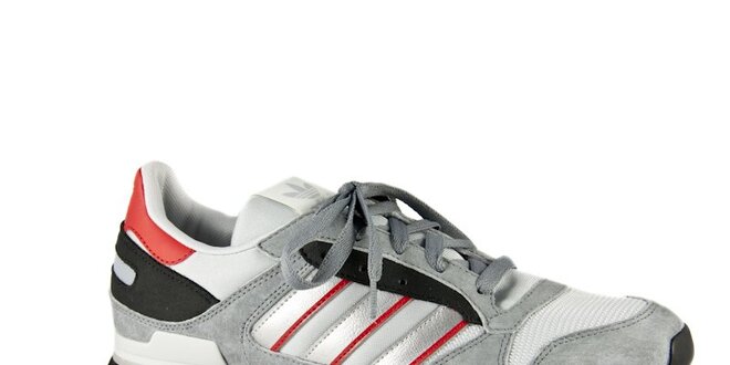 Pánske šedo-biele tenisky Adidas s červenými detailami