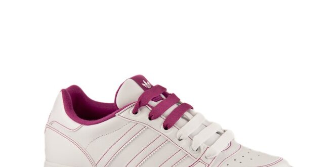 Dámske biele kožené tenisky Adidas s ružovými detailmi