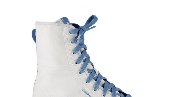 Dámske biele vysoké kotníkové tenisky Adidas s modrými detailami
