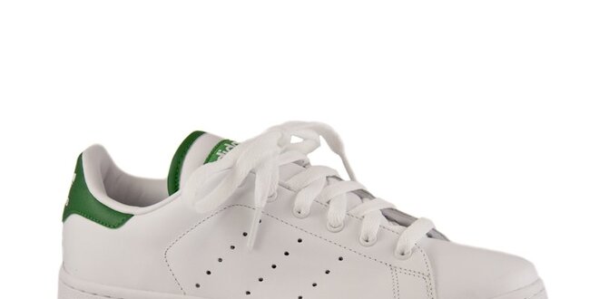 Dámske biele kožené tenisky Adidas so zelenými detailami