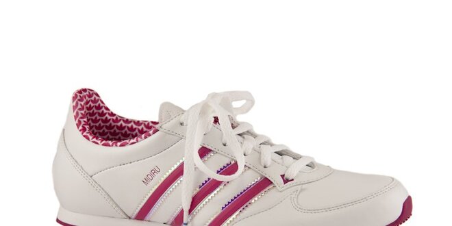 Dámske biele kožené tenisky Adidas s ružovými prúžkami