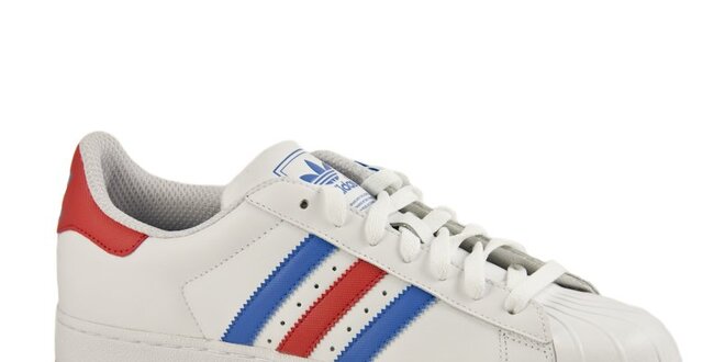 Pánske biele tenisky Adidas s farebnými prúžkami a gumovou špičkou