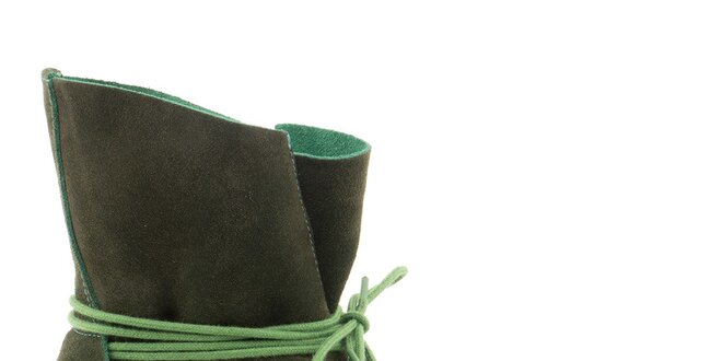 Dámske zelené kožené topánky so šnurovaním Daneris