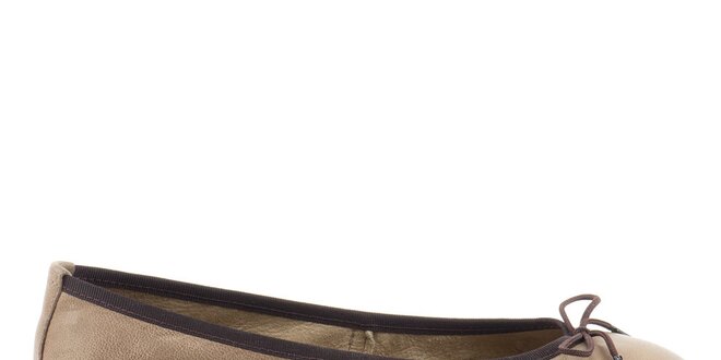 Dámske šedo-hnedé kožené balerínky so šnúrkovou mašličkou Daneris