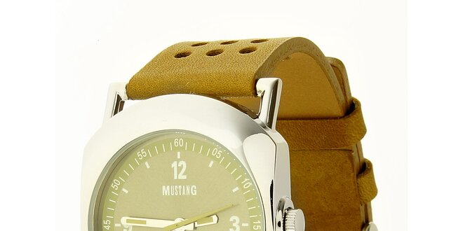 Dámske oceľové hodinky Mustang s khaki remienok