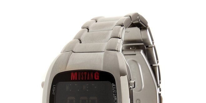 Pánske strieborné oceľové digitálne hodinky Mustang