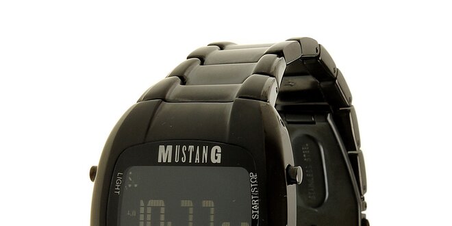 Pánske čierne oceľové digitálne hodinky Mustang