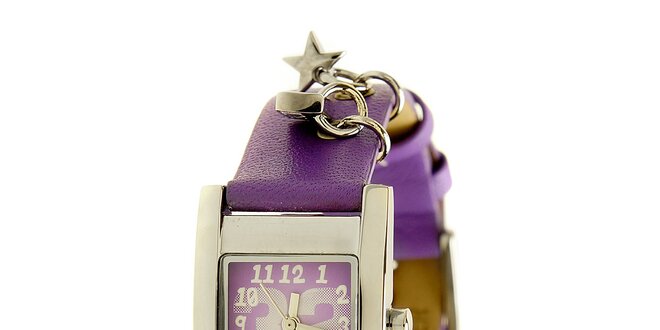 Dámske oceľové hodinky Mustang s fialovým remienok a príveskami