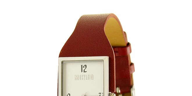 Dámske oceľové hodinky Mustang s červeným koženým remienkom