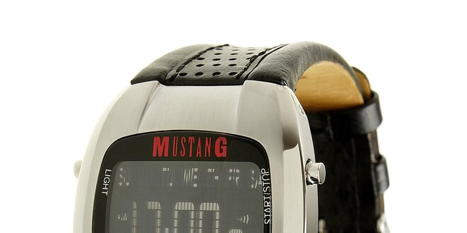 Pánske digitálne hodinky Mustang s čiernym koženým remienkom