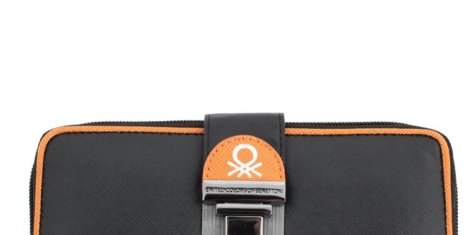 Dámska čierna peňaženka s oranžovým lemovaním United Colors of Benetton