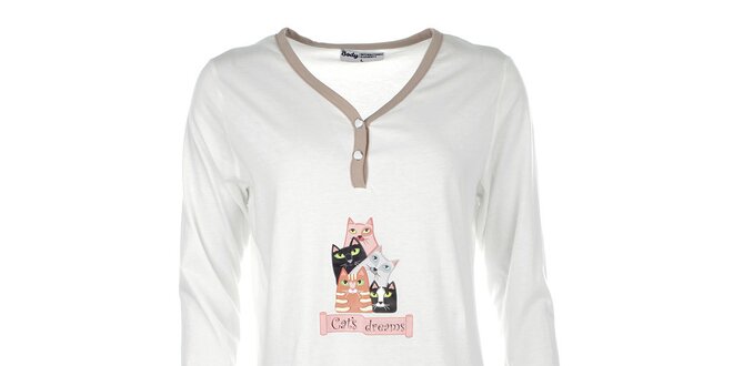Dámska béžová nočná košeľa s mačičkami Body International