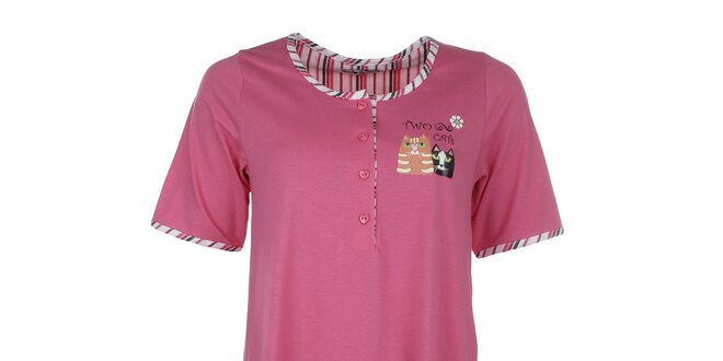 Dámska ružová nočná košeľa s mačičkami Body International