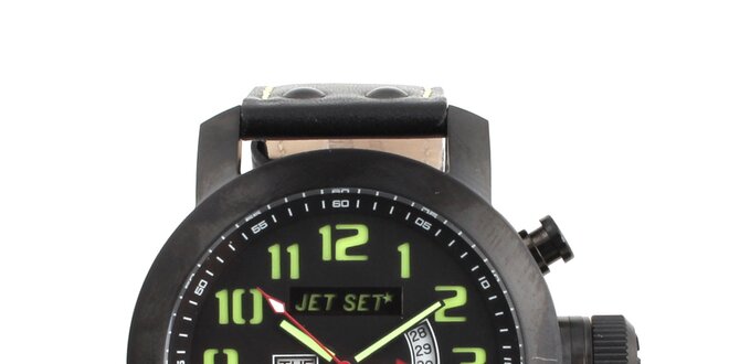 Čierne hodinky so zelenými indexmi Jet Set