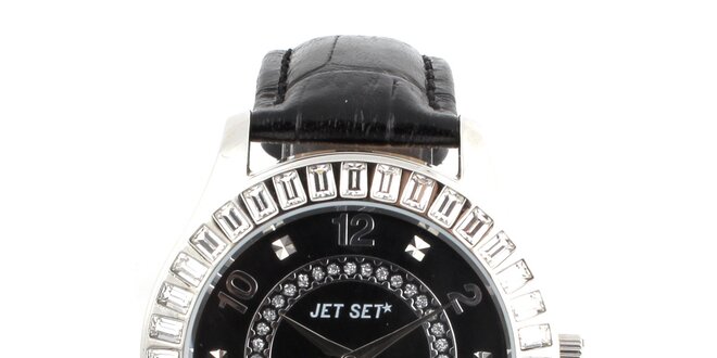 Dámske analógové hodinky Jet Set s kryštálmi s koženým remienkom