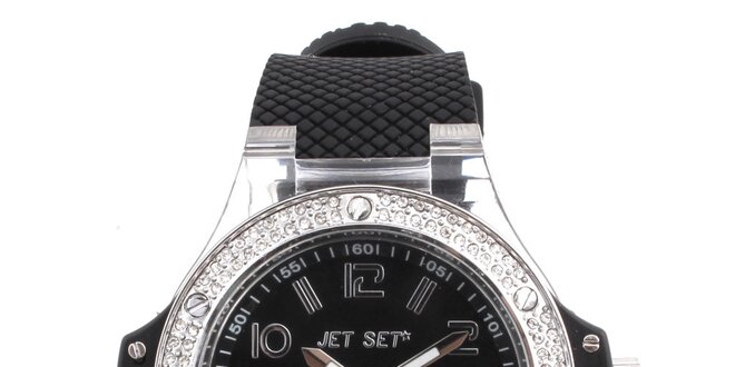 Dámske čierne hodinky s kamienkami na lunete Jet Set